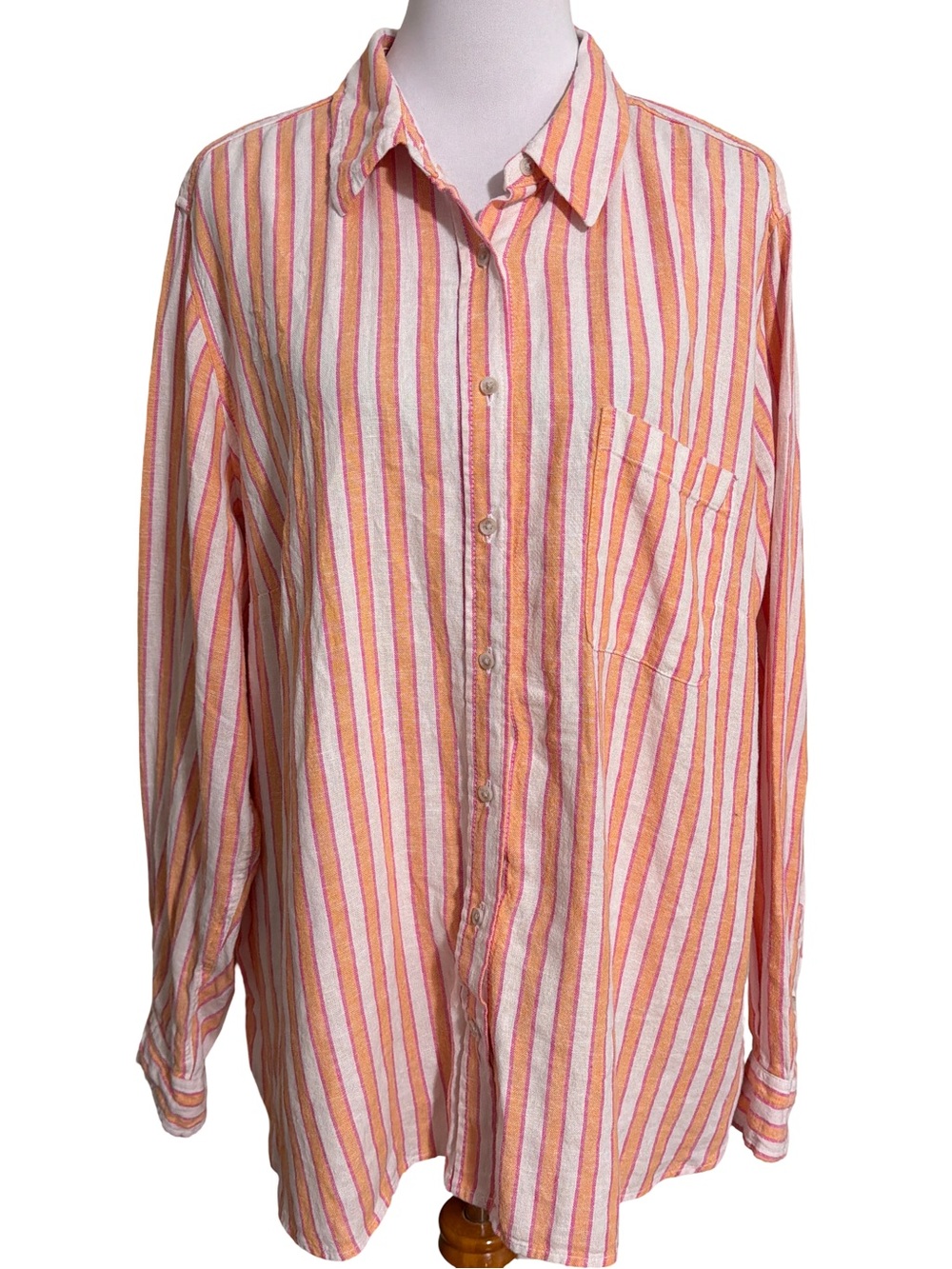 Universal Thread Relaxed Fit Linen Striped Button-Up Tunic - Orange & White